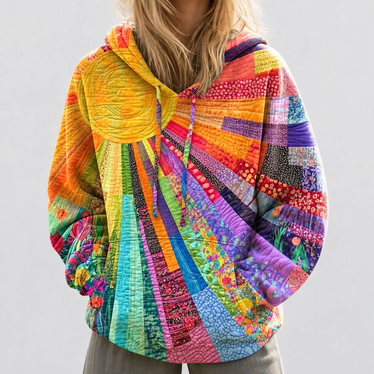 Women's Patchwork Sun-Print Hoodie in Multi-Coloured — view 1
