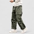 Men's Wide-Leg Cargo Trousers with Drawstring Waist in Green — view 1