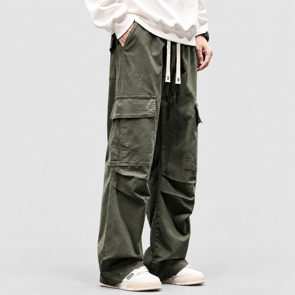Men's Wide-Leg Cargo Trousers with Drawstring Waist — view 2