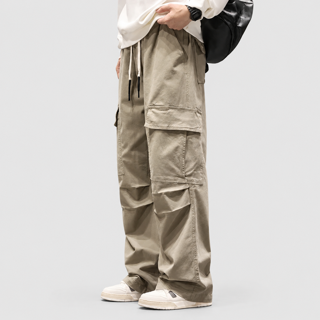 Men's Wide-Leg Cargo Trousers with Drawstring Waist — view 6