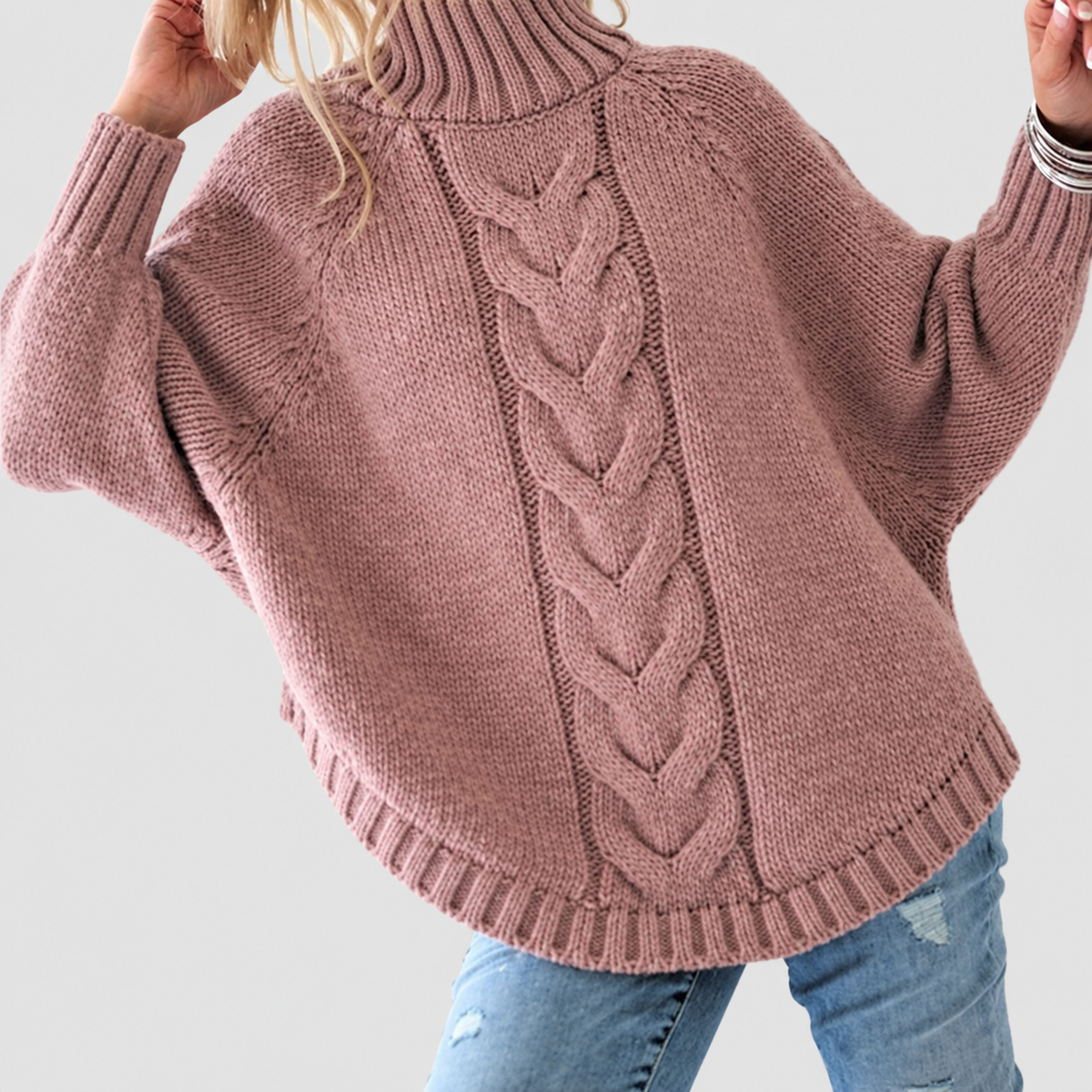 Women's Cable Knit Turtleneck Jumper with Oversized Fit in Pink — view 5