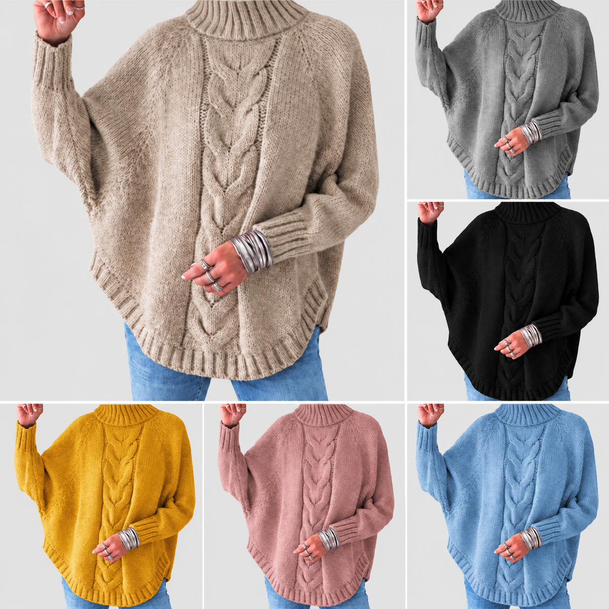 Women's Cable Knit Turtleneck Jumper with Oversized Fit — view 7