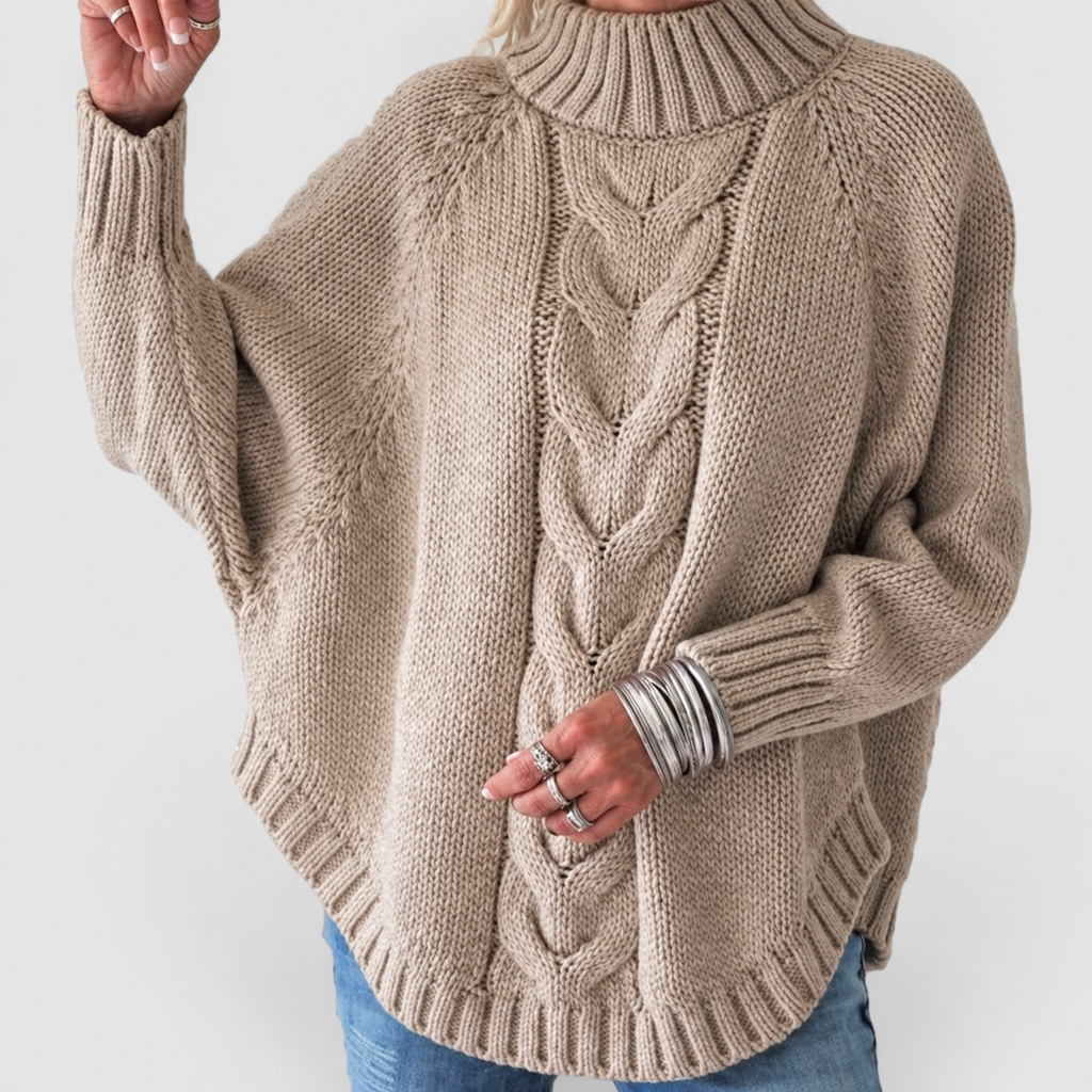 Women's Cable Knit Turtleneck Jumper with Oversized Fit — view 11