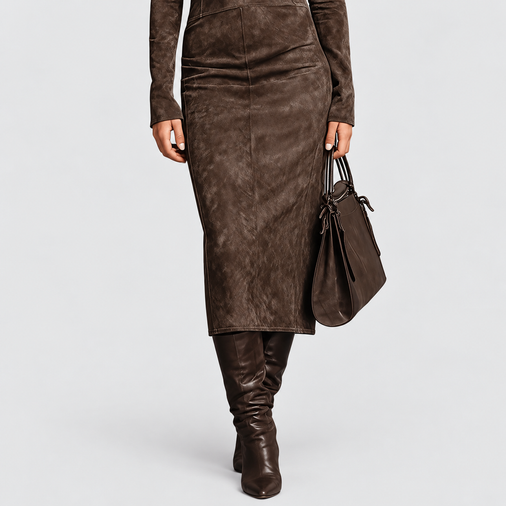 Women's High-Neck Suede-Look Midi Dress — view 5