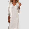 Women's V-Neck Long-Sleeve Midi Dress in White — view 1