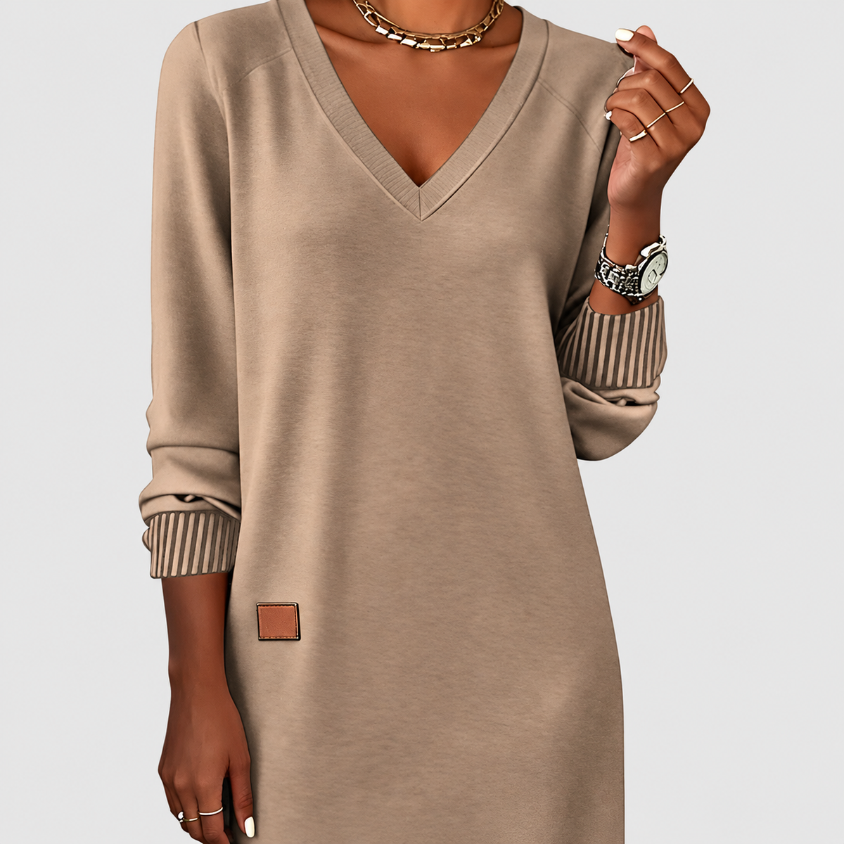 Women's V-Neck Long-Sleeve Midi Dress — view 6