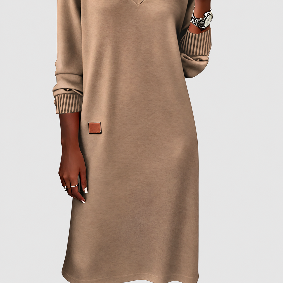 Women's V-Neck Long-Sleeve Midi Dress — view 7