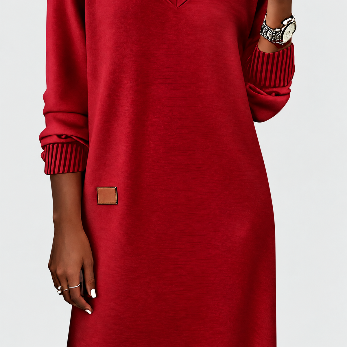 Women's V-Neck Long-Sleeve Midi Dress — view 9