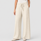 Women's Soft Wide Leg Drawstring Lounge Trousers in White — view 6