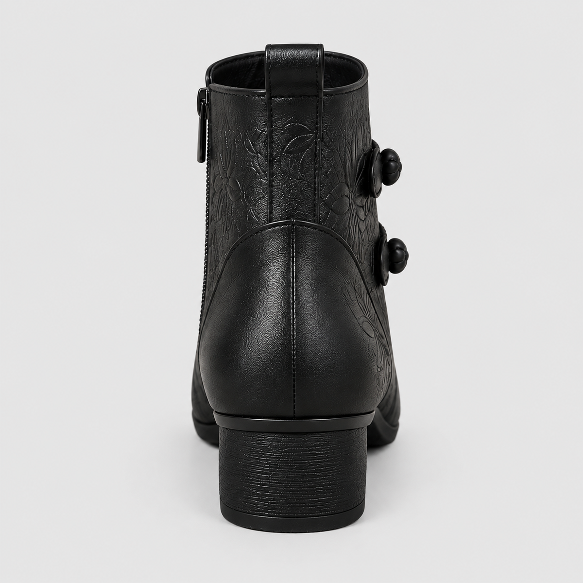 Women's Faux Leather Block-Heel Ankle Boots with Leaf Detail — view 3