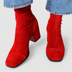 Women's Square-Toe Block-Heel Ankle Boots with Contrast-Panel Options in Red — view 3