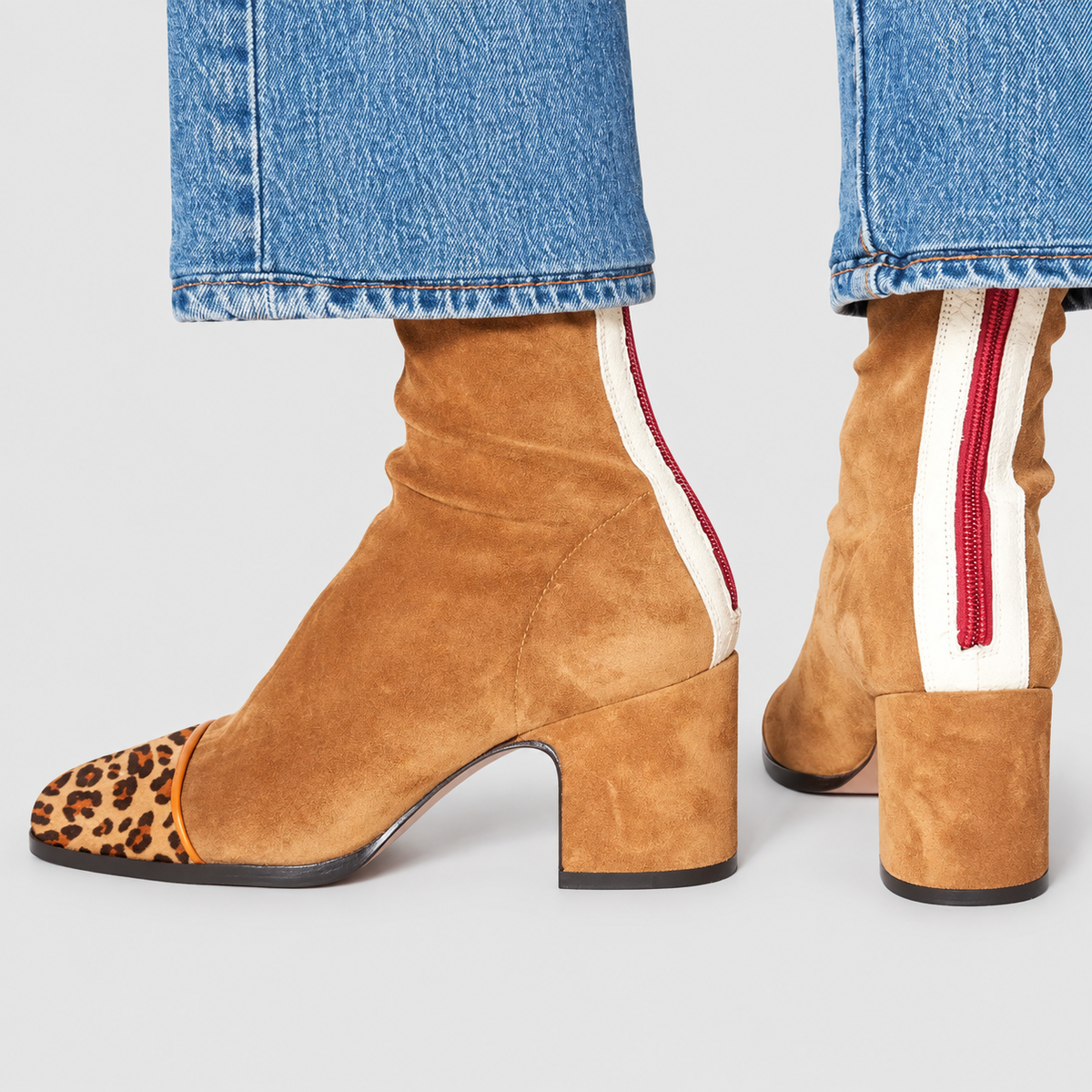 Women's Square-Toe Block-Heel Ankle Boots with Contrast-Panel Options — view 4
