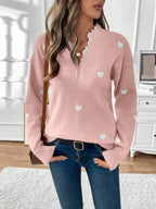 Teleri | Women's Heart Print Jumper with Lace-Trim V-Neck