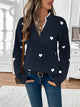 Teleri | Women's Heart Print Jumper with Lace-Trim V-Neck