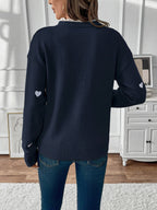 Teleri | Women's Heart Print Jumper with Lace-Trim V-Neck