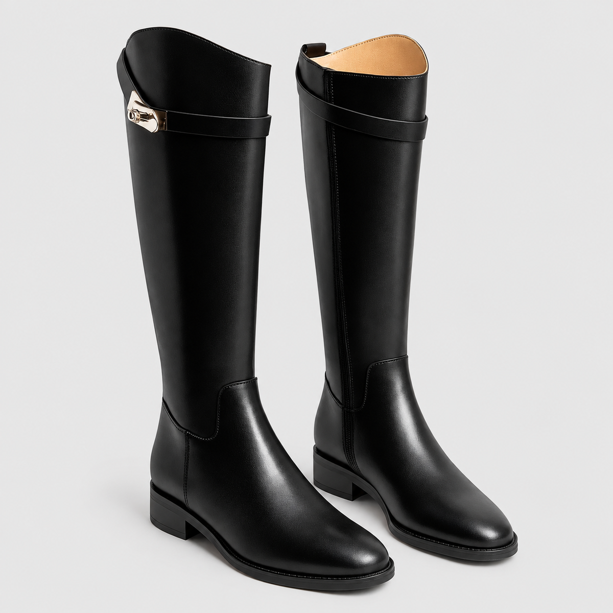 Women's Knee-High Boots with Buckle Detail in Black — view 1