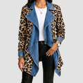 Women's Leopard-Print & Denim-Panel Mid-Length Jacket in Khaki — view 1