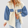 Women's Colour Block Teddy Faux Shacket in Blue — view 1