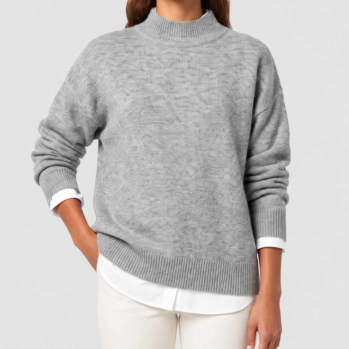 Women's Oversized Mock-Neck Knitted Jumper in Grey — view 4
