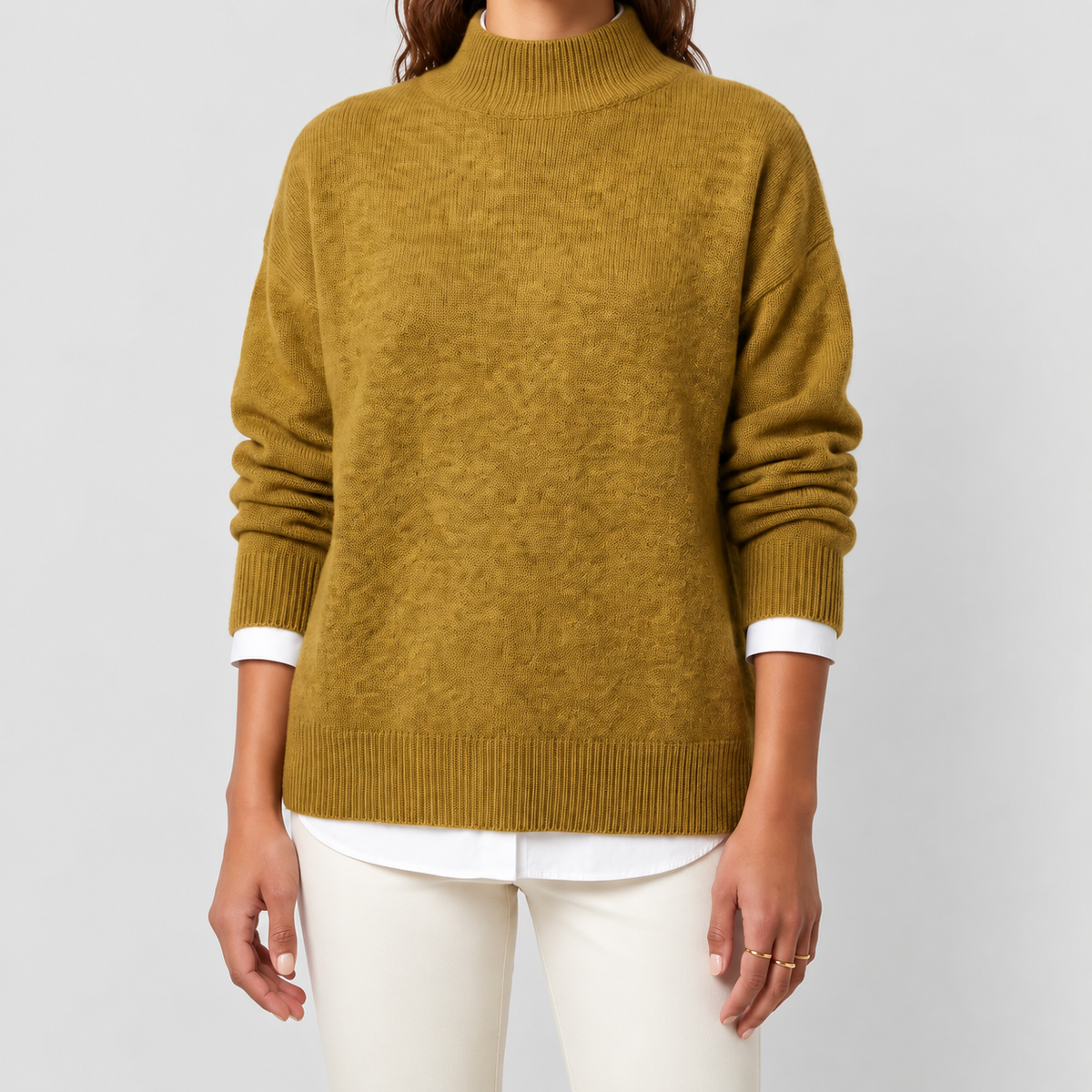 Women's Oversized Mock-Neck Knitted Jumper in Khaki — view 5