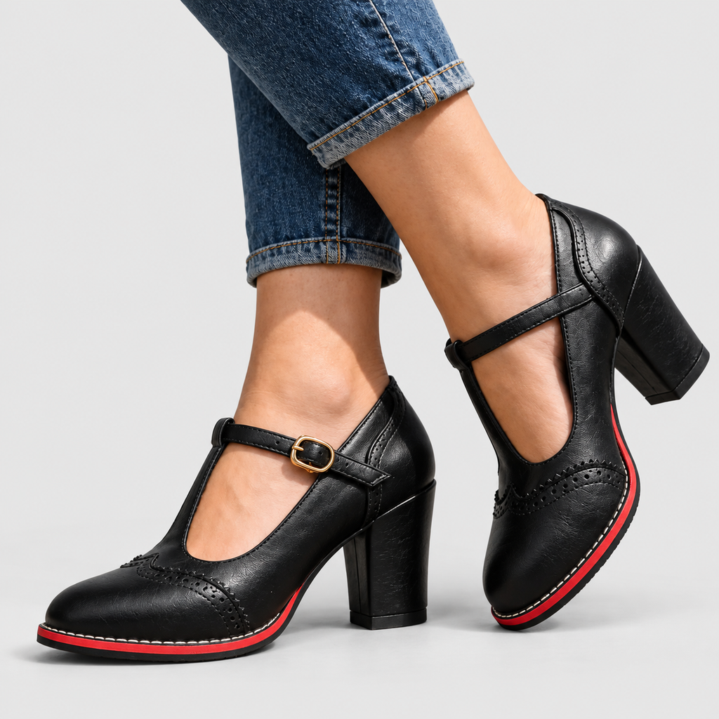 Women's T-Bar Brogue Block-Heel Mary Jane Shoes — view 5