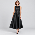 Venetia sleeveless faux leather midi dress in black, front view