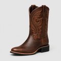 Women's Embroidered Western Leather-Look Cowboy Boots in Brown — view 1