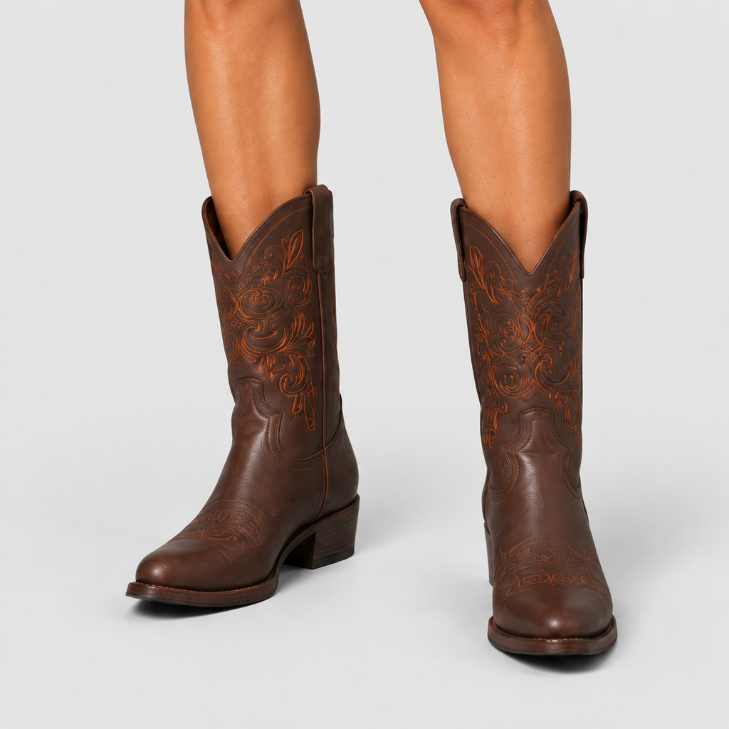 Women's Embroidered Western Leather-Look Cowboy Boots — view 2
