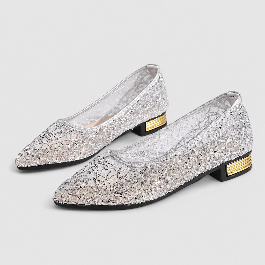 Women's Metallic Lace-Effect Flat Shoes — view 4