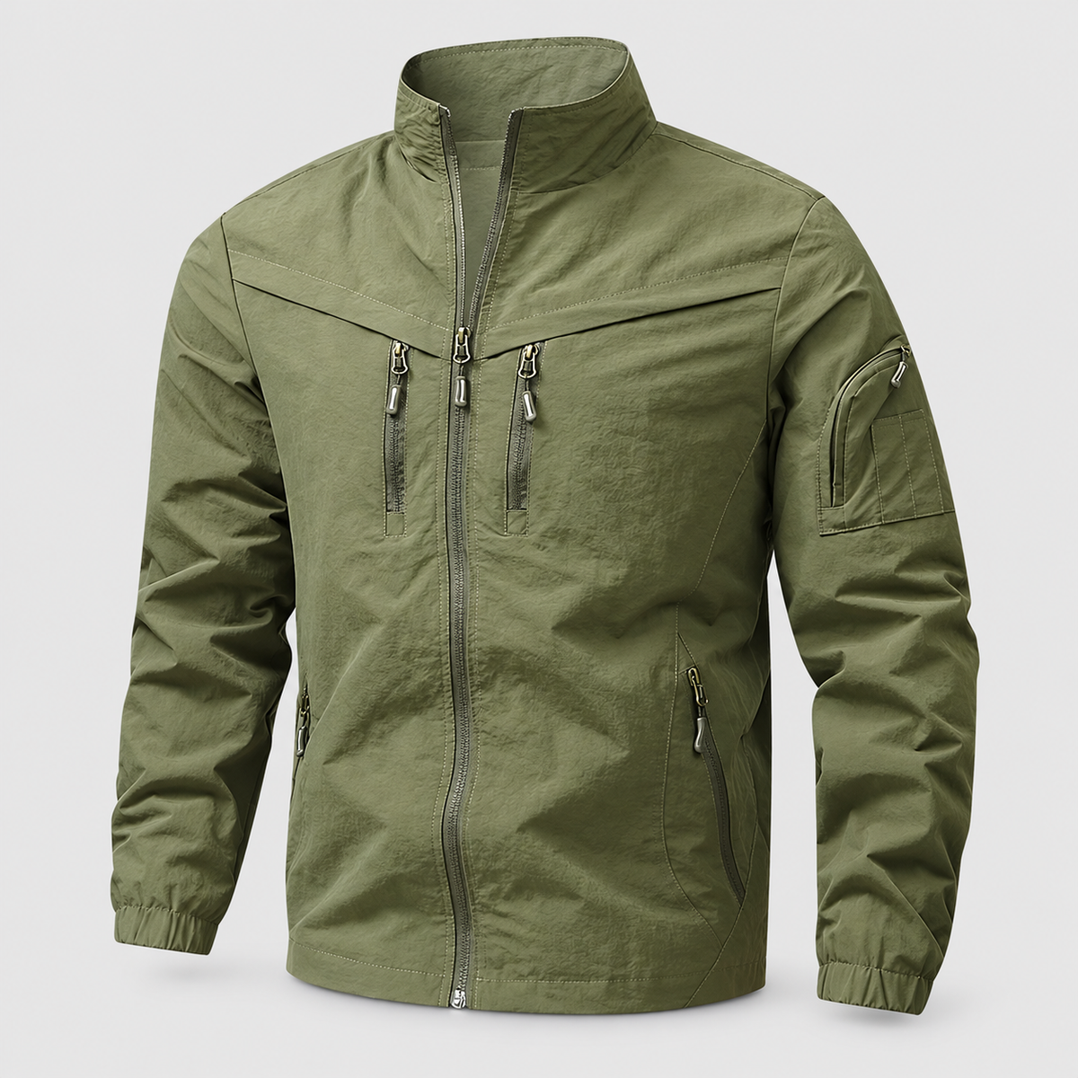 Men's Lightweight Zip-Front Jacket with Utility Pockets in Green — view 3