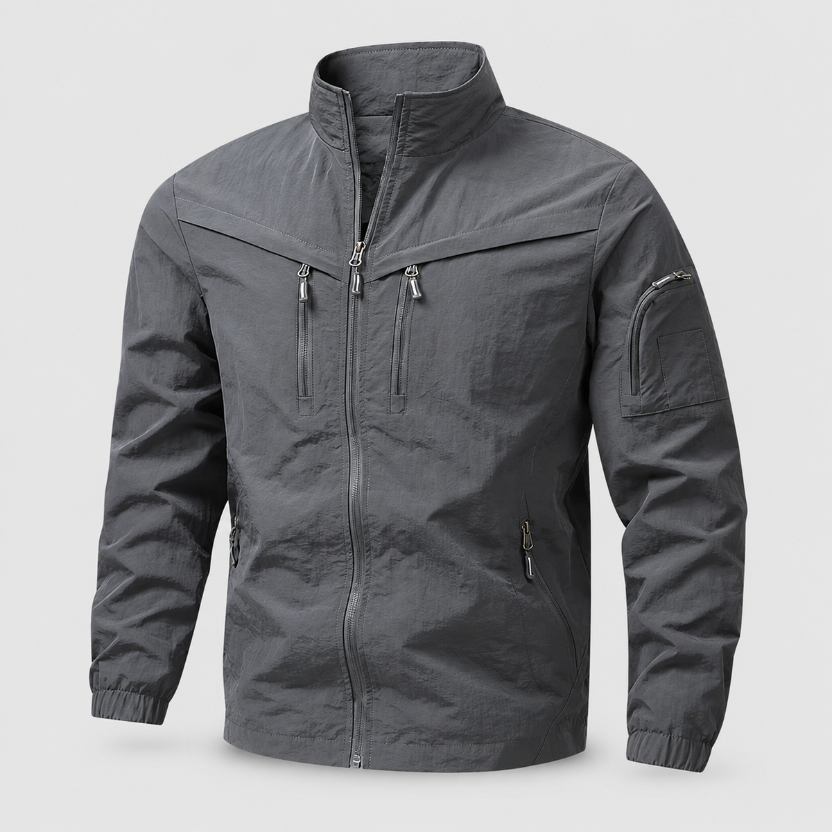 Men's Lightweight Zip-Front Jacket with Utility Pockets in Grey — view 4