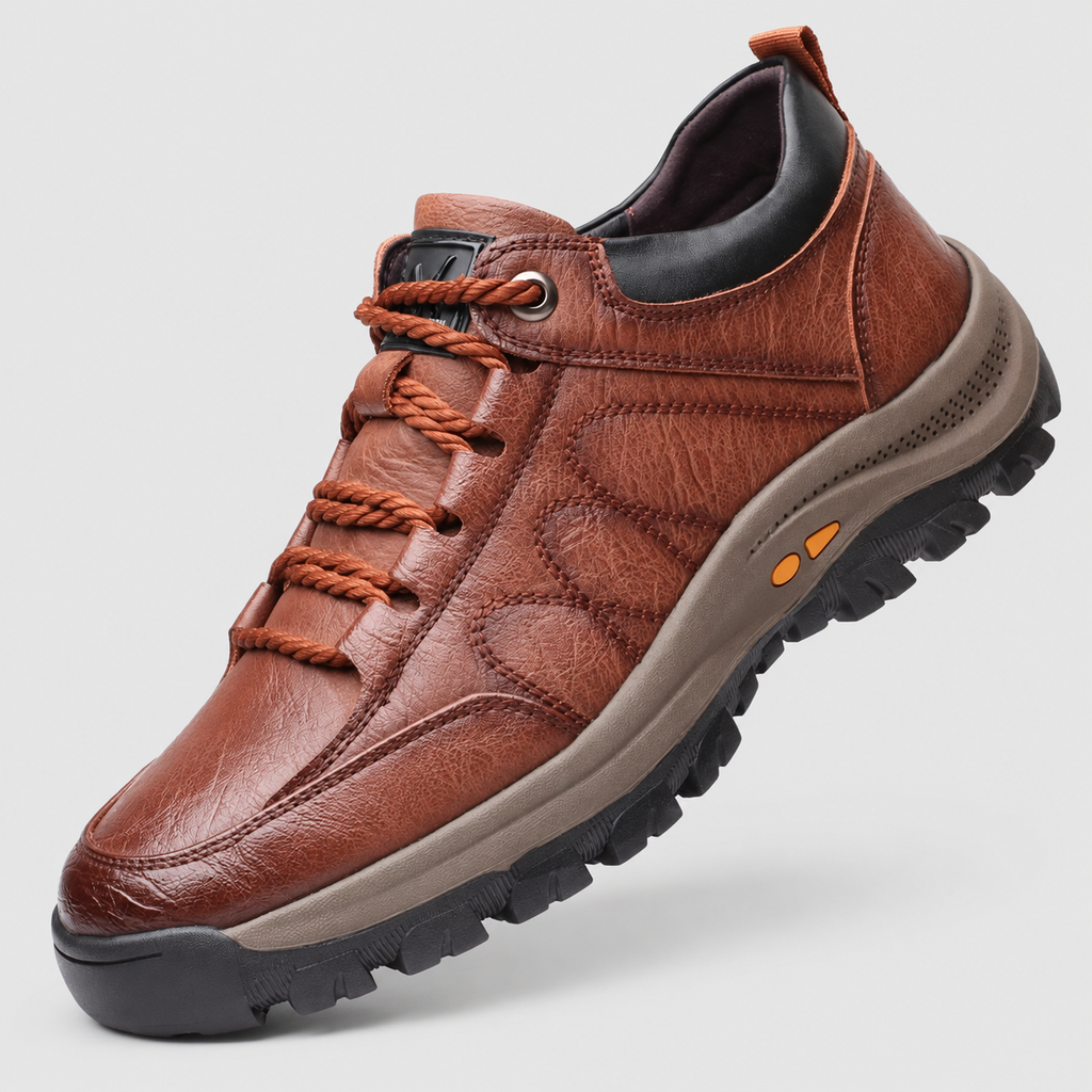 Men's Leather-Look Lace-Up Casual Shoes in Brown — view 1