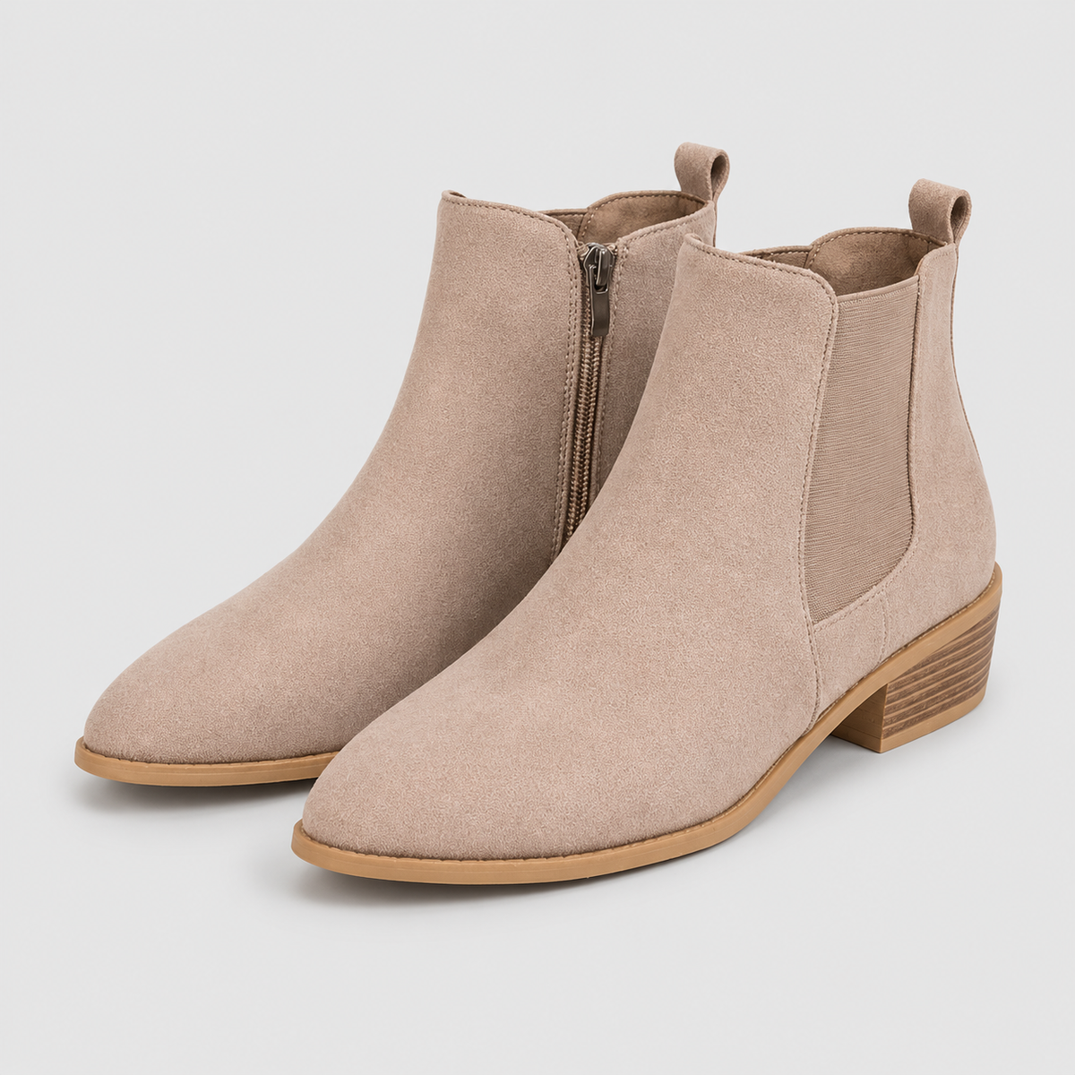 Women's Pointed Toe Chelsea Ankle Boots with Low Block Heel in Grey — view 2