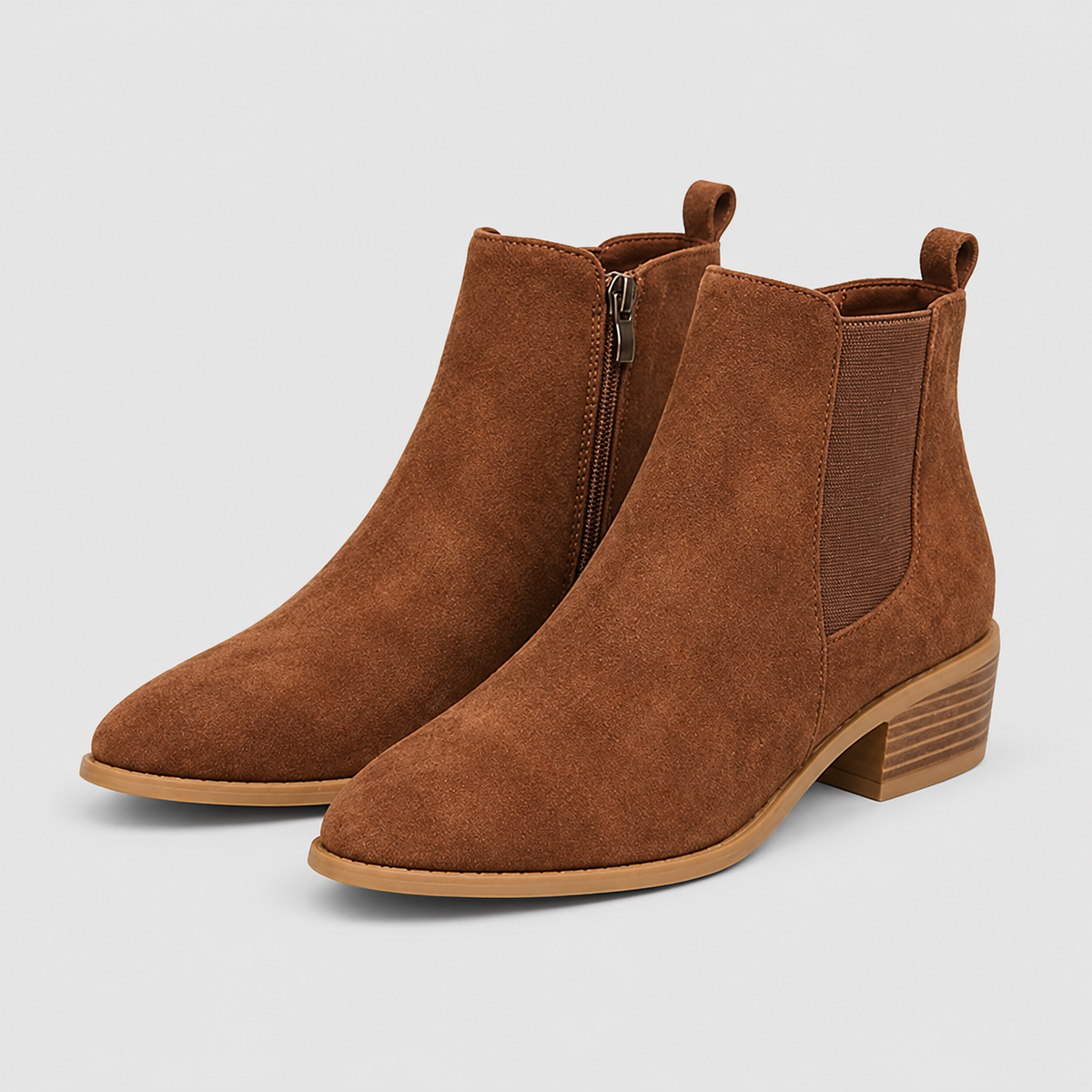 Women's Pointed Toe Chelsea Ankle Boots with Low Block Heel in Dark Brown — view 4