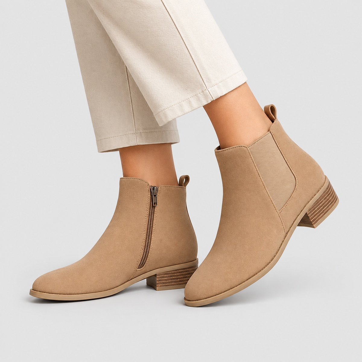 Women's Pointed Toe Chelsea Ankle Boots with Low Block Heel — view 6