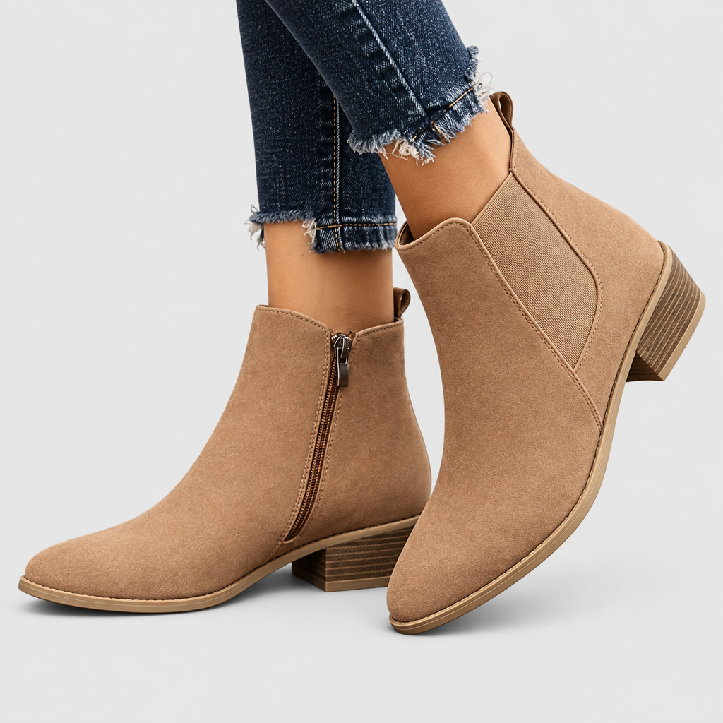 Women's Pointed Toe Chelsea Ankle Boots with Low Block Heel — view 7