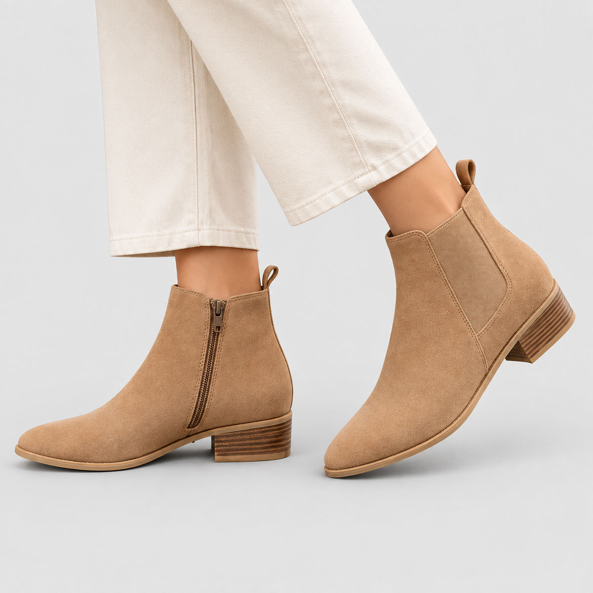 Women's Pointed Toe Chelsea Ankle Boots with Low Block Heel — view 8