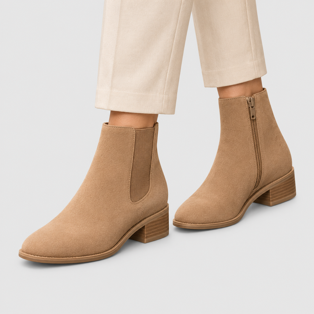 Women's Pointed Toe Chelsea Ankle Boots with Low Block Heel — view 12