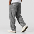 Men's Relaxed-Fit Ribbed Wide-Leg Trousers in Grey — view 2