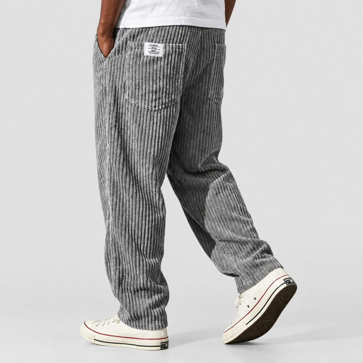 Men's Relaxed-Fit Ribbed Wide-Leg Trousers in Grey — view 2
