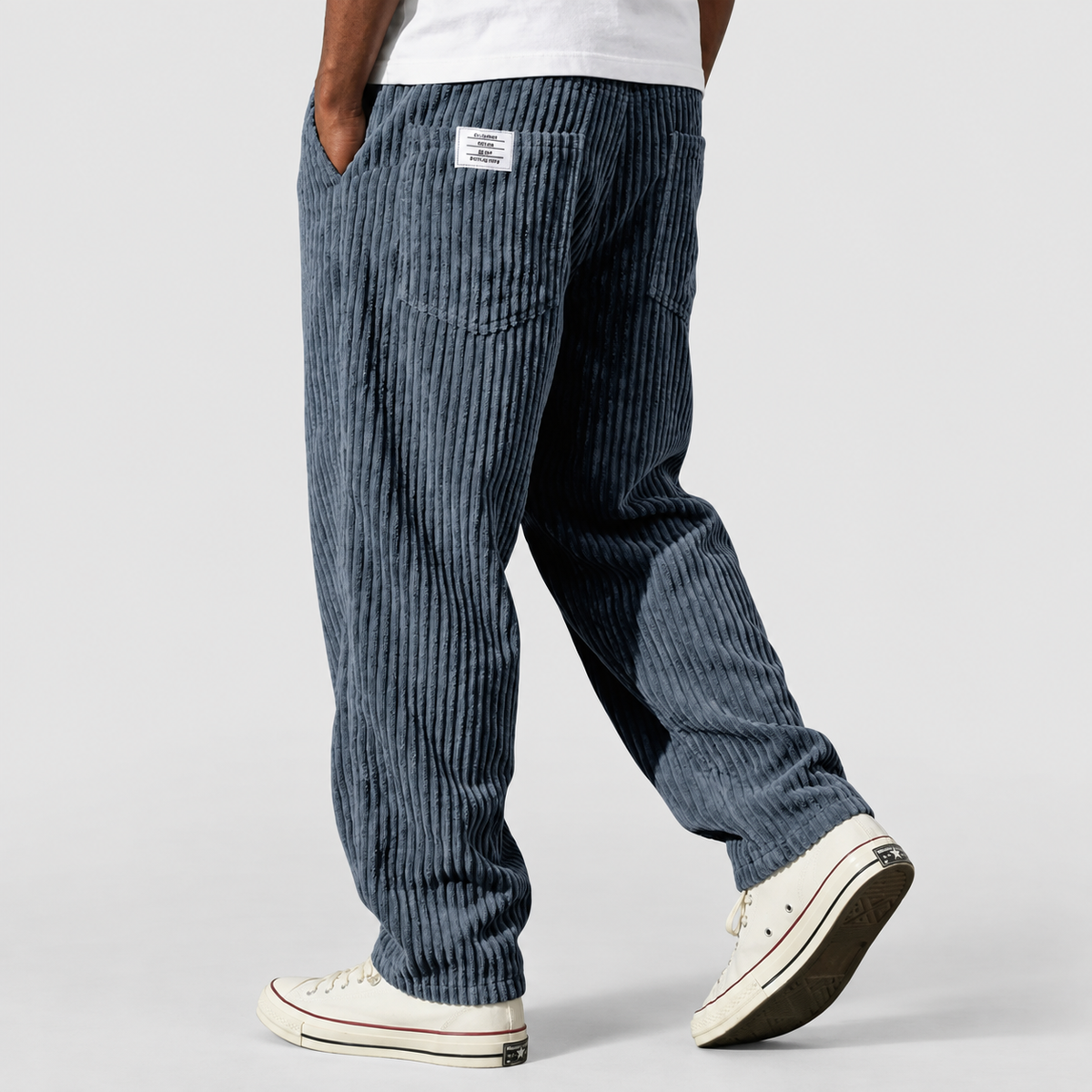 Men's Relaxed-Fit Ribbed Wide-Leg Trousers in Blue — view 3