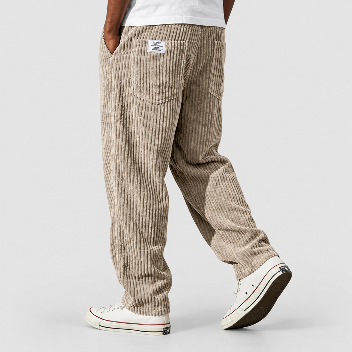Men's Relaxed-Fit Ribbed Wide-Leg Trousers in Khaki — view 4
