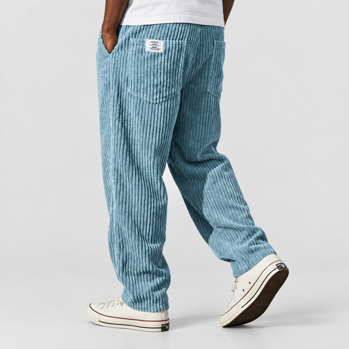 Men's Relaxed-Fit Ribbed Wide-Leg Trousers in Light Blue — view 5