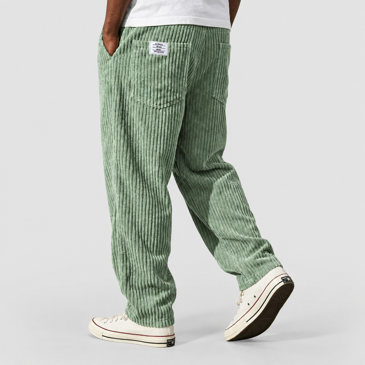 Men's Relaxed-Fit Ribbed Wide-Leg Trousers in Light Green — view 6