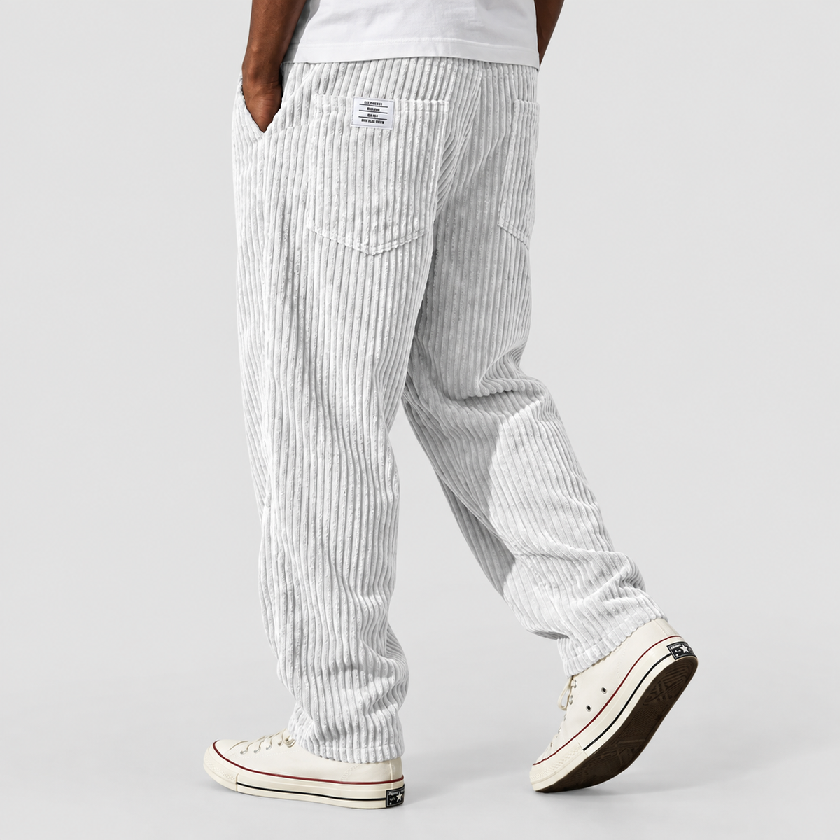 Men's Relaxed-Fit Ribbed Wide-Leg Trousers in White — view 7