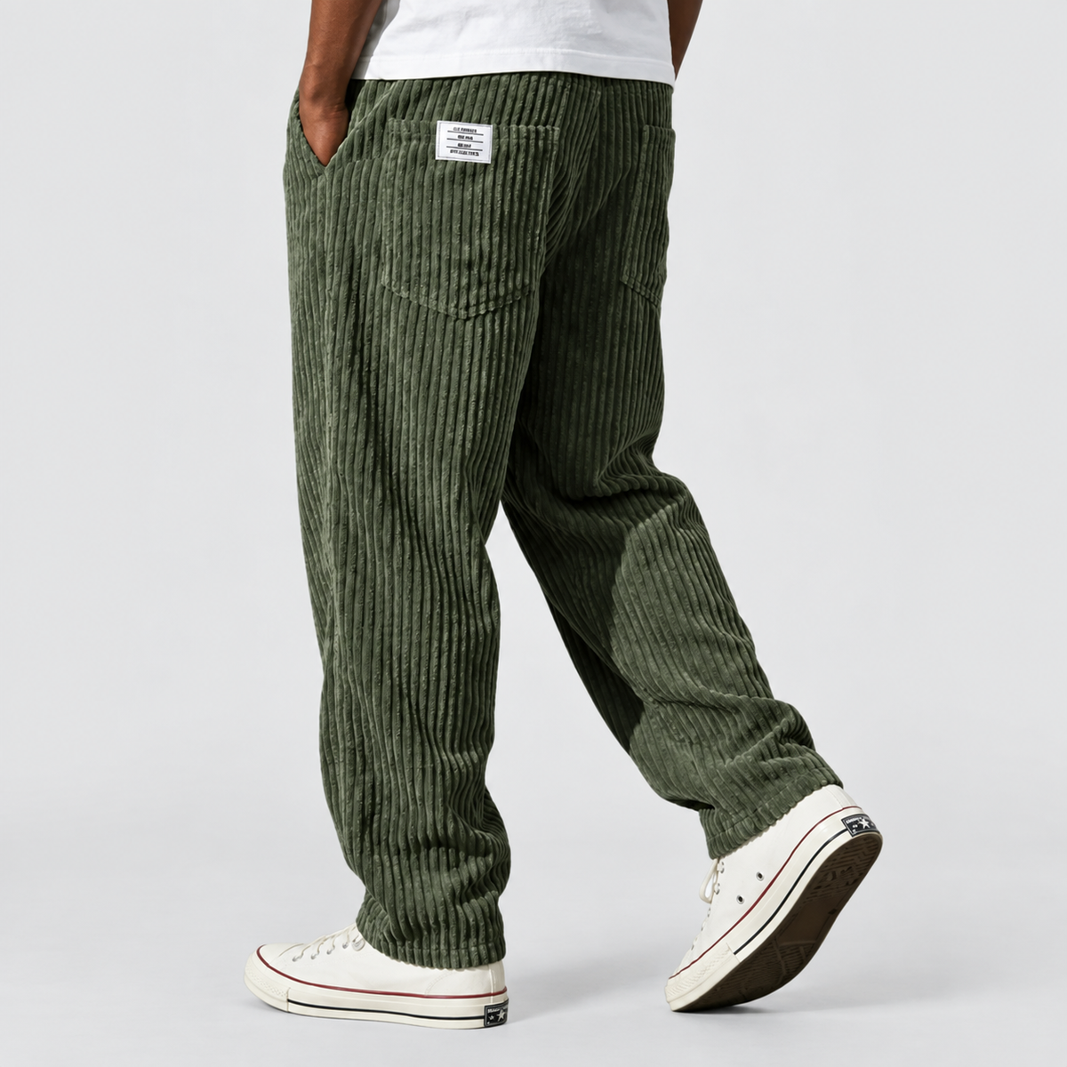 Men's Relaxed-Fit Ribbed Wide-Leg Trousers in Green — view 9