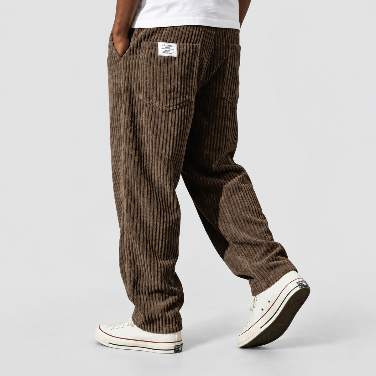 Men's Relaxed-Fit Ribbed Wide-Leg Trousers in Brown — view 10