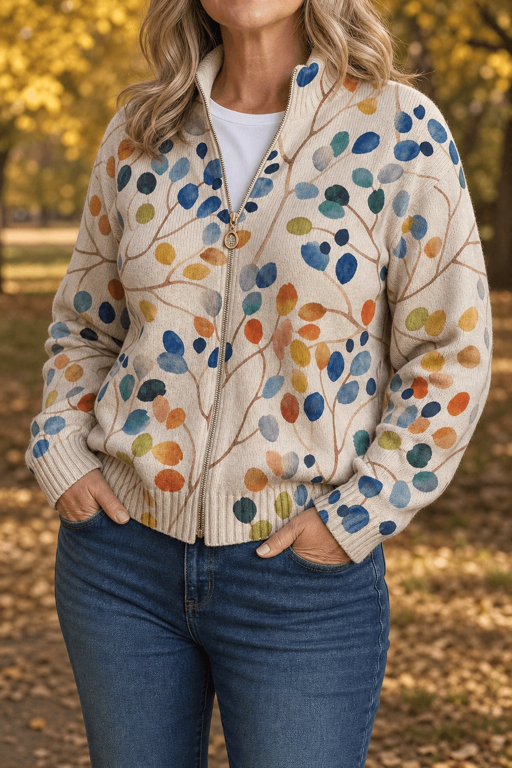 Tilly | Women's Botanical Cardigan with Full-Length Zip