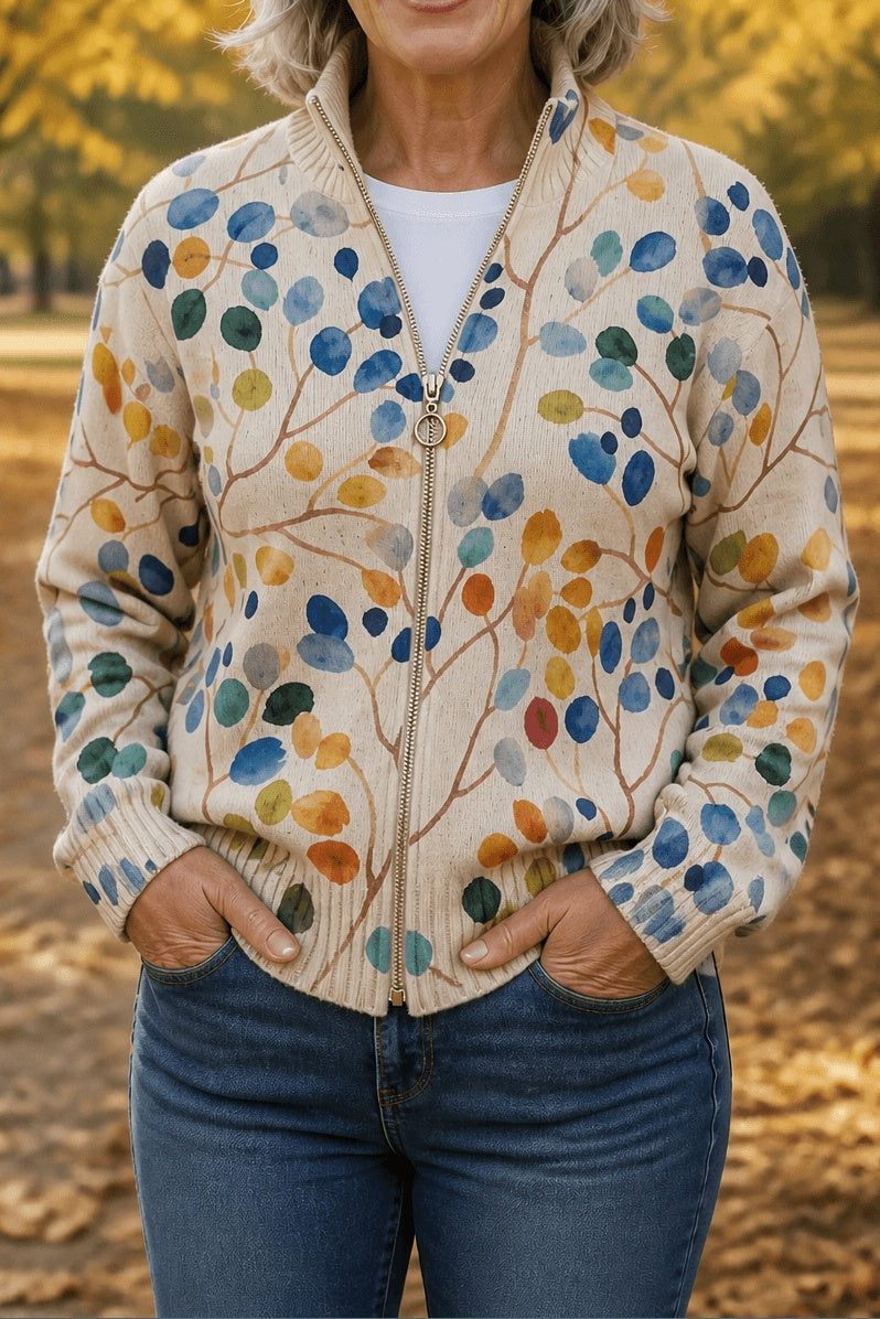 Tilly | Women's Botanical Cardigan with Full-Length Zip