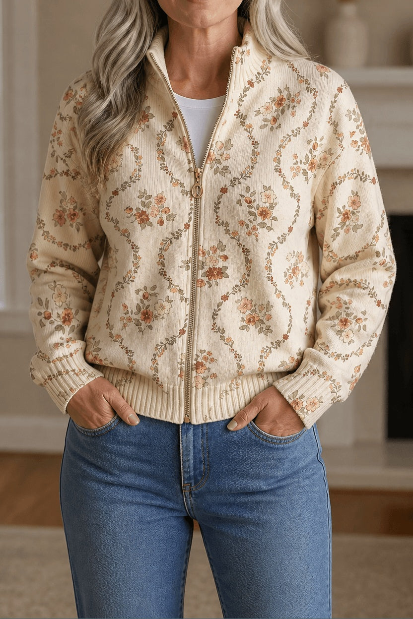 Tilly | Women's Botanical Cardigan with Full-Length Zip